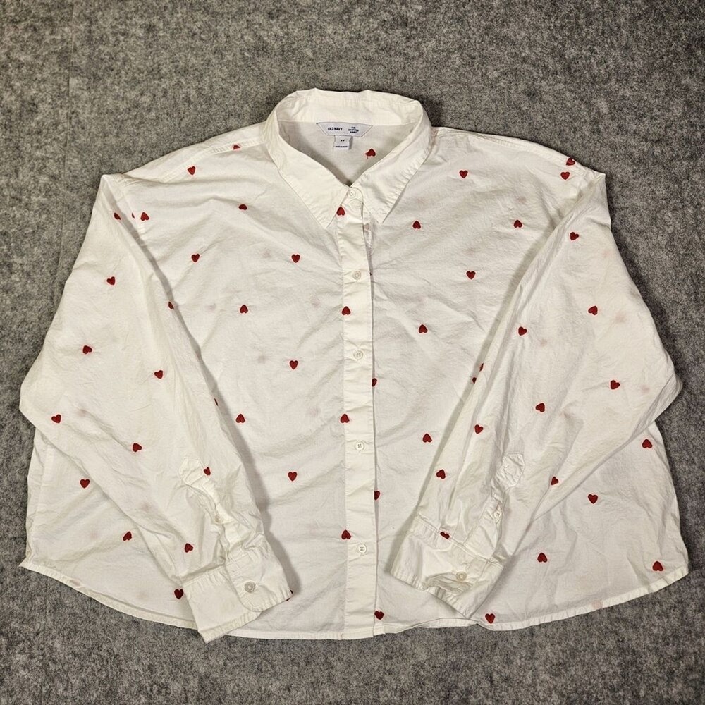 Old Navy Womens Plus The Cropped White Red Heart Shirt Whimsical Summer Size 2X